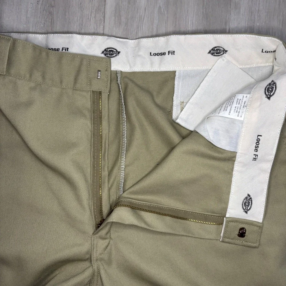 Dickies Mens 40x32 Khaki Loose Fit Double Knee Work Wear Pants Tan Trousers
